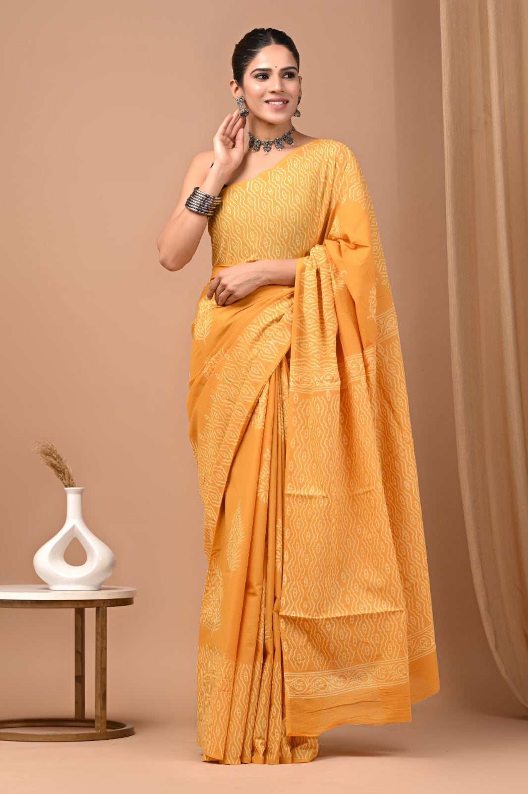 Hand blocked Pure Mulmul saree_RFT