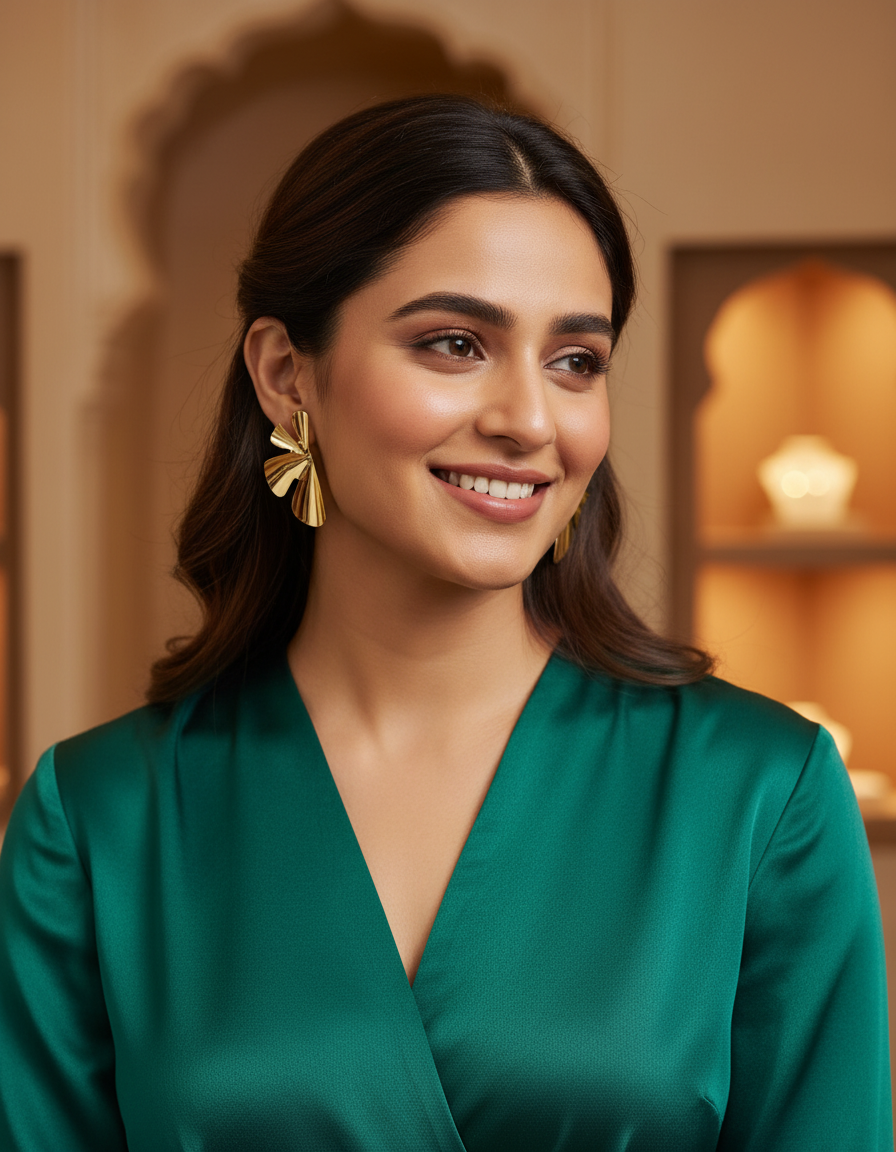 Golden half flower earrings